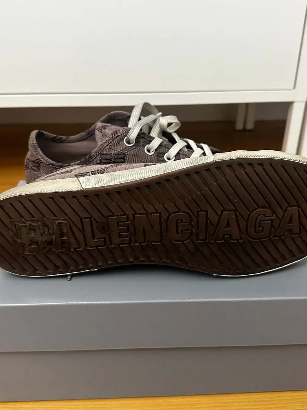Balenciaga Paris BB Monogram Jacquard Low-Top Sneakers in Dark Mink/Brown